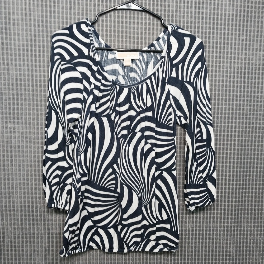 Michael Michael Kors Women Top Abstract Zebra Print XS Navy White
